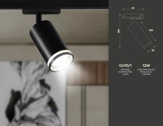 Трековый светильник Ambrella Light GL5202 — черный, ракурс 3