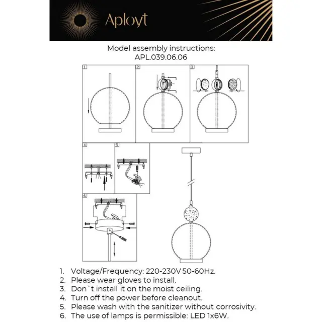 Светильник Aployt APL.039.06.06 SARA — золотой, ракурс 20