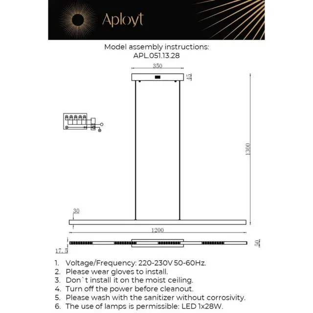 Светильник Aployt APL.051.13.28 NOELLA — золотой, ракурс 15