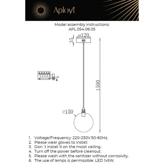 Светильник Aployt APL.054.06.05 FREDERIK — латунь, ракурс 12