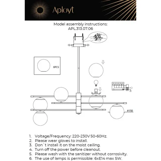 Люстра Aployt APL.313.07.06 KRISTINA — латунь, ракурс 16