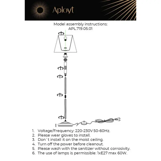 Торшер Aployt APL.719.05.01 SILVIAN — золотой, ракурс 13
