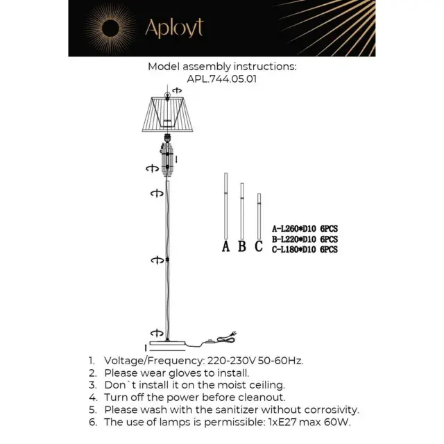 Торшер Aployt APL.744.05.01 ZHAKLIN — золотой, ракурс 16