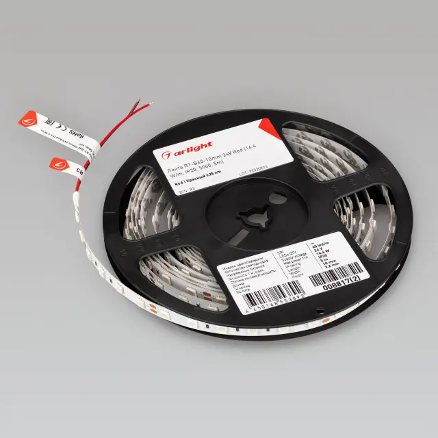 Светодиодная лента RT-B60-10mm 24V Red (14.4 W/m, IP20, 5060, 5m), ракурс 2
