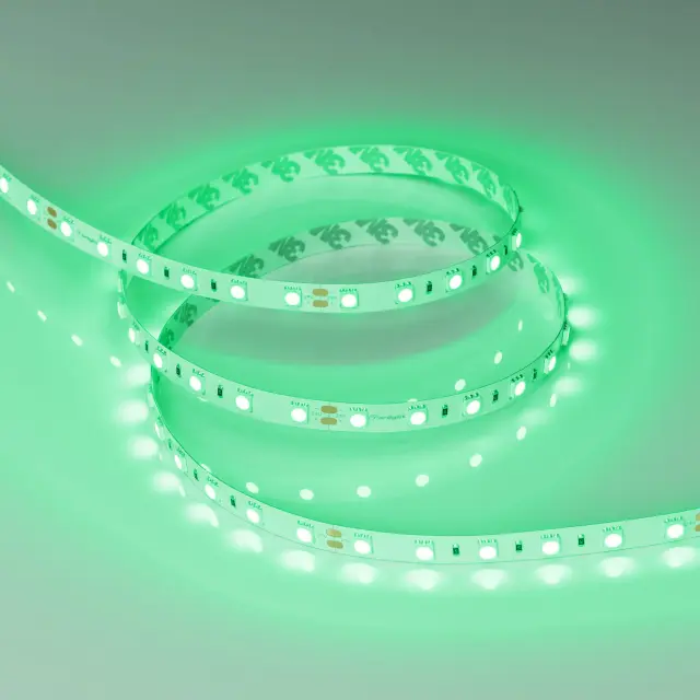 Светодиодная лента RT-B60-10mm 24V Green (14.4 W/m, IP20, 5060, 5m), ракурс 2
