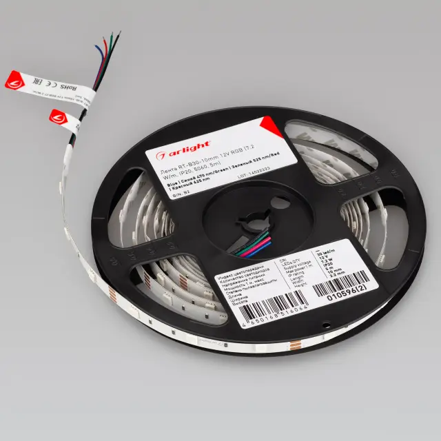 Светодиодная лента RT-B30-10mm 12V RGB (7.2 W/m, IP20, 5060, 5m), ракурс 2