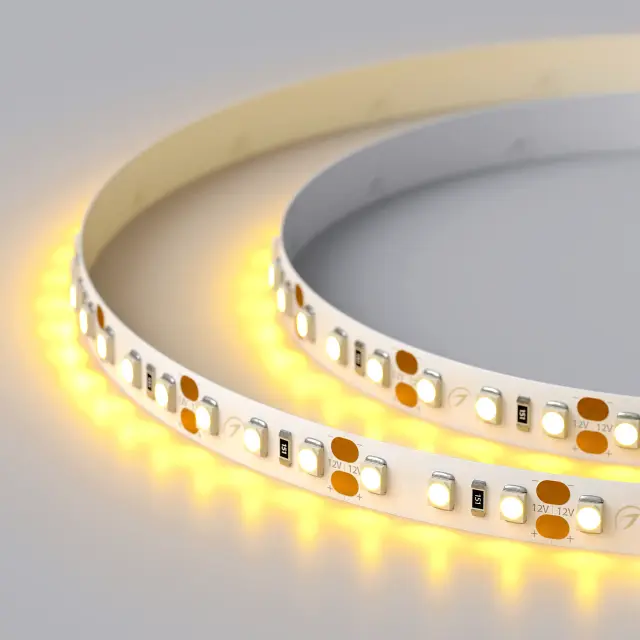 Светодиодная лента RT-A120-8mm 12V Yellow (9.6 W/m, IP20, 2835, 5m), ракурс 4