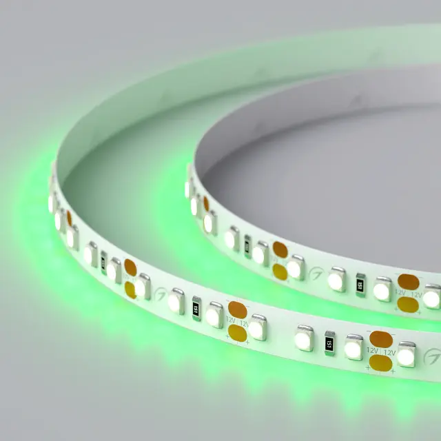 Светодиодная лента RT-A120-8mm 12V Green (9.6 W/m, IP20, 2835, 5m), ракурс 4