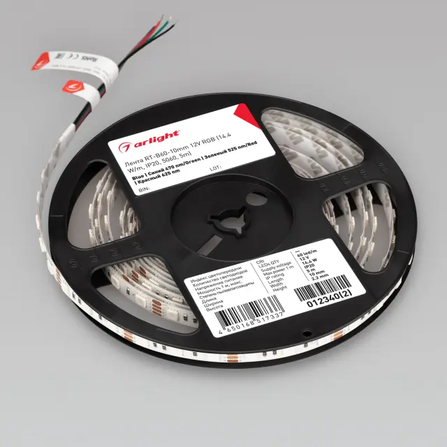 Светодиодная лента RT-B60-10mm 12V RGB (14.4 W/m, IP20, 5060, 5m), ракурс 4