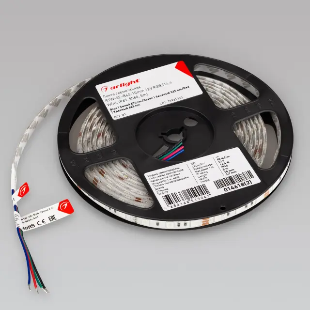 Светодиодная лента герметичная RTW-SE-B60-10mm 12V RGB (14.4 W/m, IP65, 5060, 5m), ракурс 3