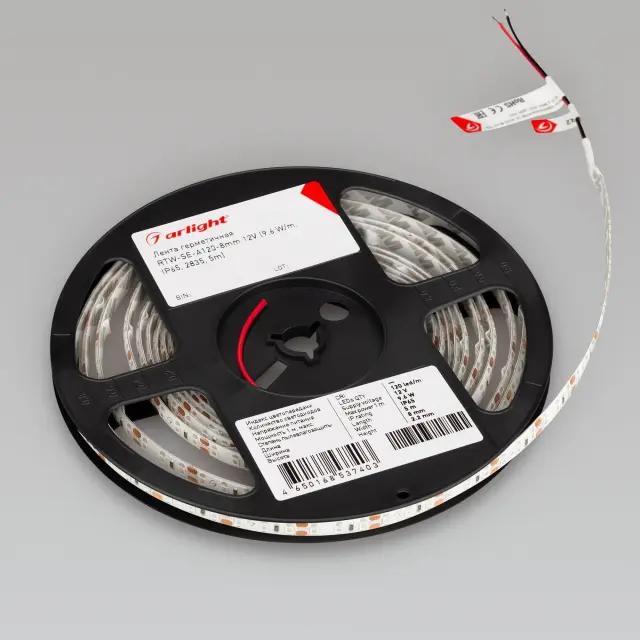 Светодиодная лента герметичная RTW-SE-A120-8mm 12V Red (9.6 W/m, IP65, 2835, 5m), ракурс 3