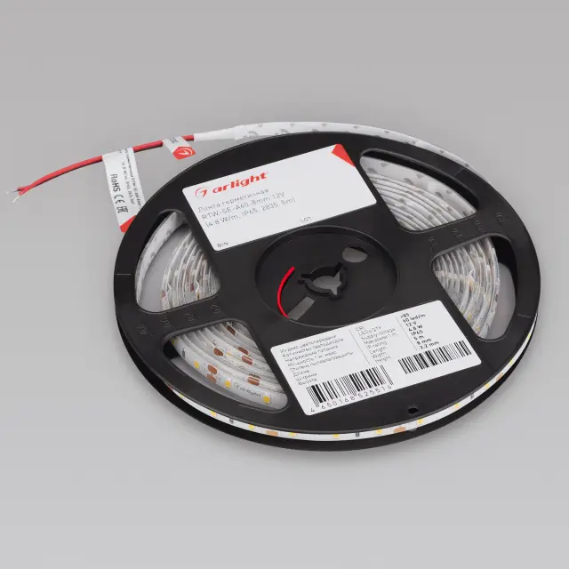 Светодиодная лента герметичная RTW-SE-A60-8mm 12V Day4000 (4.8 W/m, IP65, 2835, 5m), ракурс 2