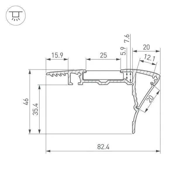 Профиль с экраном ALU-STAIR-DK-2000 ANOD+FROST, ракурс 3