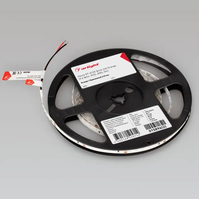 Светодиодная лента RT-A120-8mm 24V Orange (9.6 W/m, IP20, 2835, 5m), ракурс 2