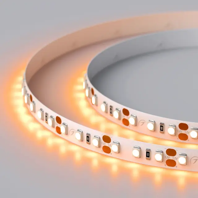 Светодиодная лента RT-A120-8mm 12V Orange (9.6 W/m, IP20, 2835, 5m), ракурс 4