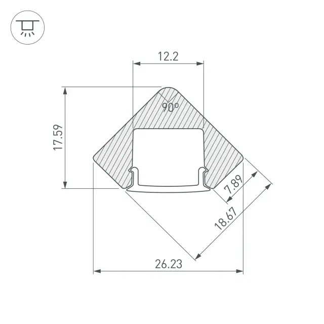 Профиль с экраном ALU-D45-2000 ANOD+FROST, ракурс 3