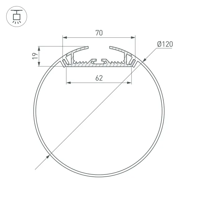 Профиль SL-ROUND-D120-2000 ANOD, ракурс 3
