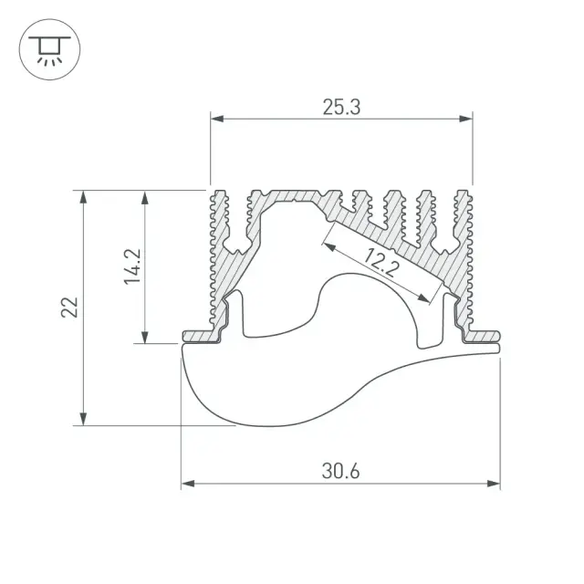 Профиль с экраном ALU-ASYMETRIC-2000 ANOD+FROST LENS, ракурс 3