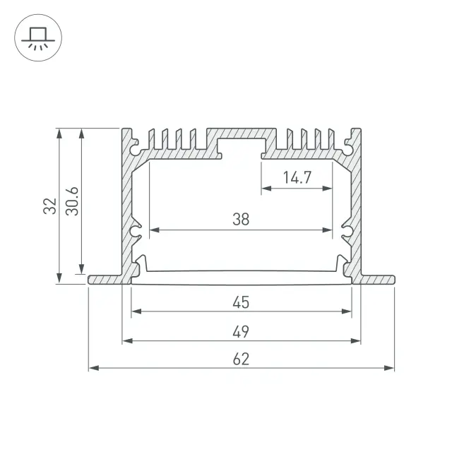 Профиль SL-LINIA62-F-2000 ANOD, ракурс 3