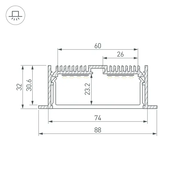 Профиль SL-LINIA88-F-2000 ANOD, ракурс 3