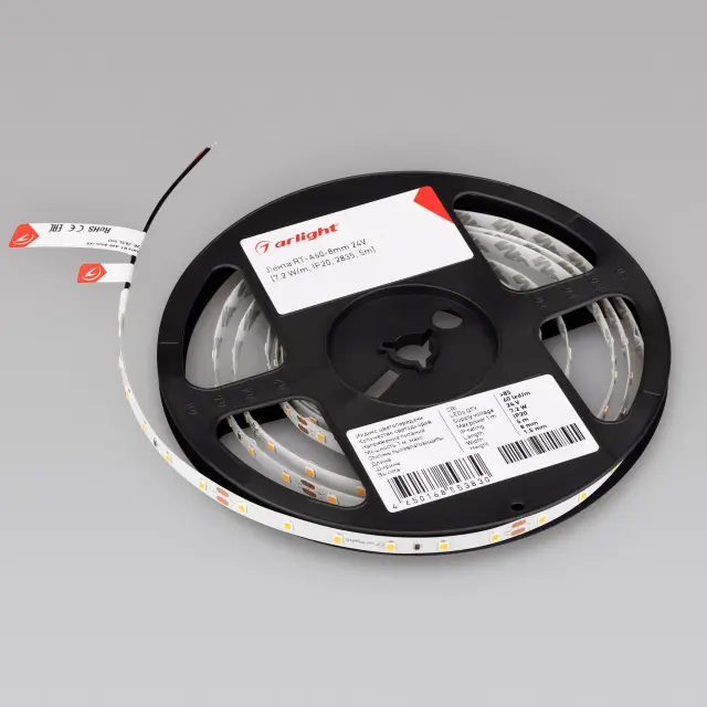 Светодиодная лента RT-A60-8mm 24V Warm2700 (7.2 W/m, IP20, 2835, 5m), ракурс 2