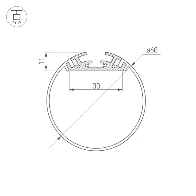 Профиль с экраном SL-ROUND-D60-2500 ANOD+OPAL, ракурс 3