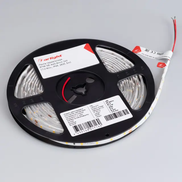 Светодиодная лента герметичная RTW-SE-A60-8mm 24V Warm3000 (7.2 W/m, IP65, 2835, 5m), ракурс 2