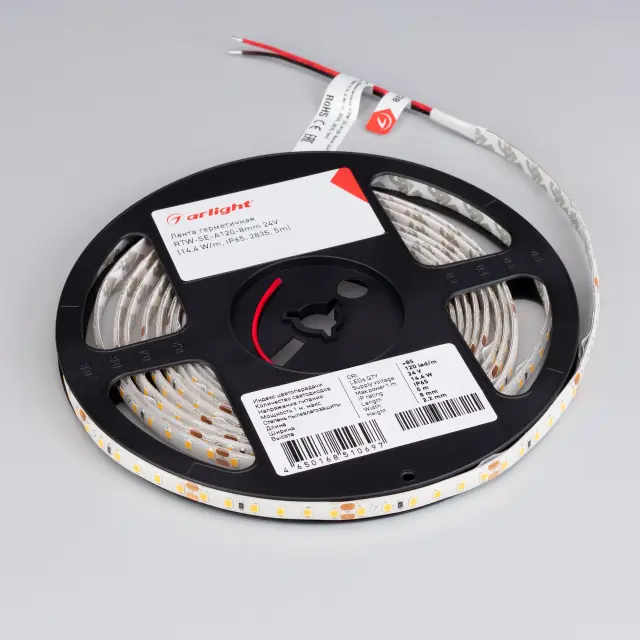 Светодиодная лента герметичная RTW-SE-A120-8mm 24V Cool 10K (14.4 W/m, IP65, 2835, 5m), ракурс 2