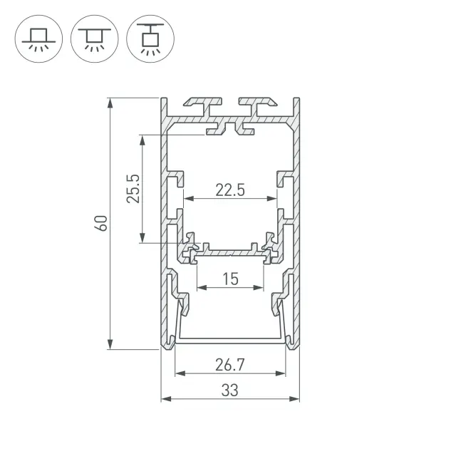 Профиль с экраном S2-LINE-3360-2500 ANOD+OPAL, ракурс 4