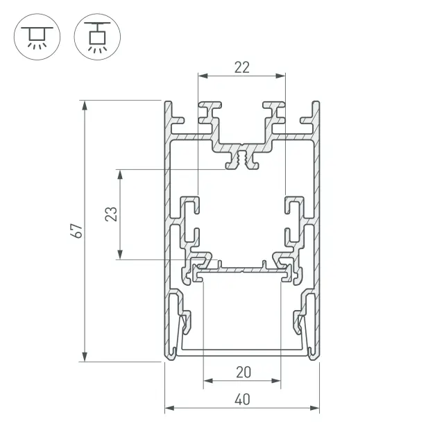 Профиль с экраном S2-LINE-4067-2500 ANOD+OPAL, ракурс 5