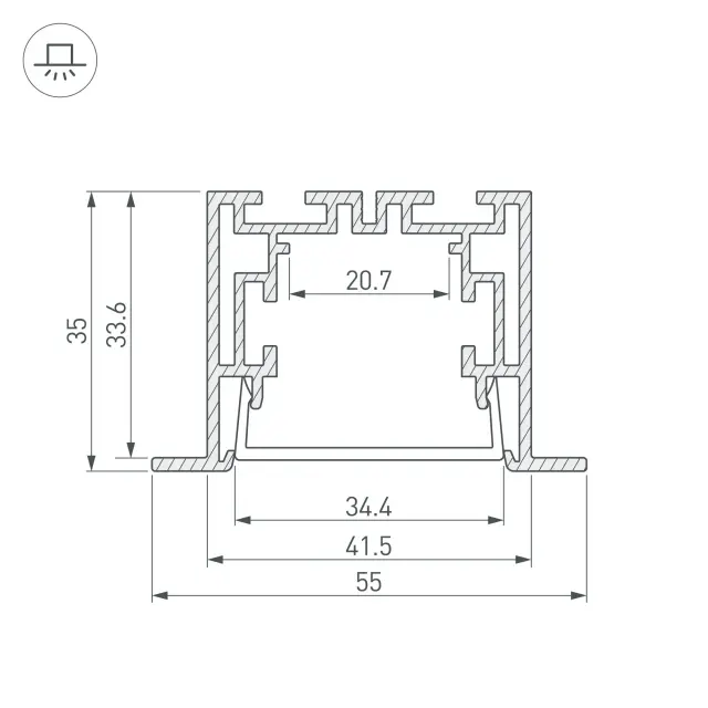 Профиль с экраном S2-LINIA55-F-2500 ANOD+OPAL, ракурс 5