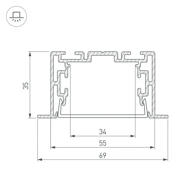 Профиль с экраном S2-LINIA69-F-2500 ANOD+OPAL, ракурс 5