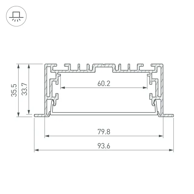 Профиль с экраном S2-LINIA94-F-2500 ANOD+OPAL, ракурс 3