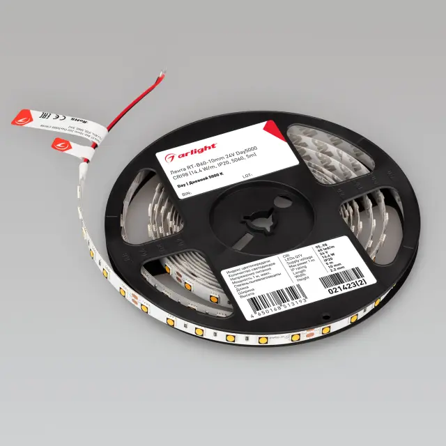 Светодиодная лента RT-B60-10mm 24V Day5000 CRI98 (14.4 W/m, IP20, 5060, 5m), ракурс 2
