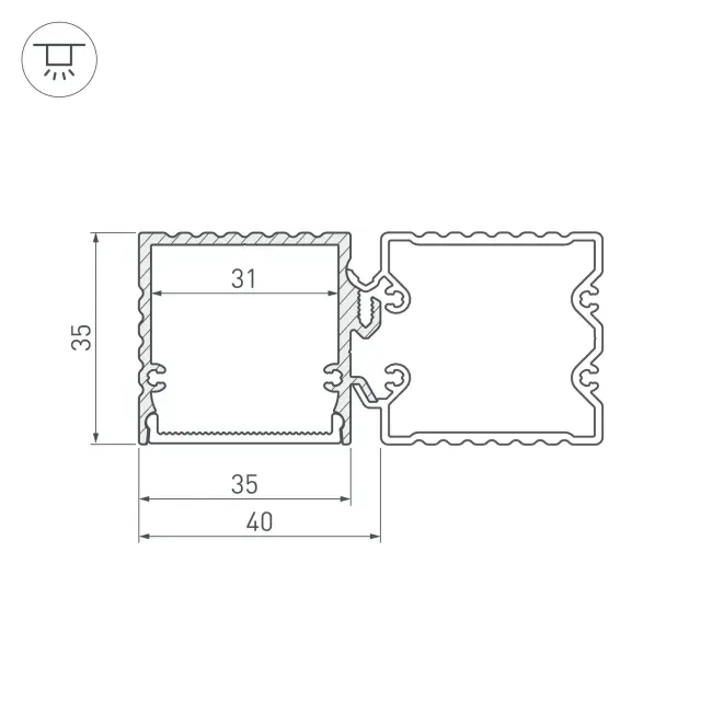 Профиль с экраном ALU-BASE-PW35S-2000 ANOD+FROST AG, ракурс 4