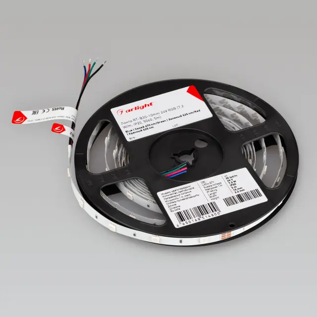 Светодиодная лента RT-B30-10mm 24V RGB (7.2 W/m, IP20, 5060, 5m), ракурс 5