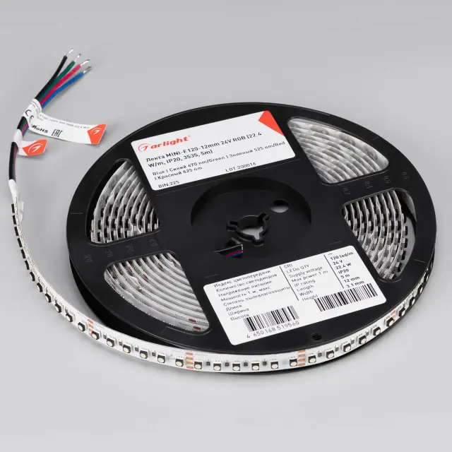 Светодиодная лента MINI-F120-12mm 24V RGB (22.4 W/m, IP20, 3535, 5m), ракурс 4