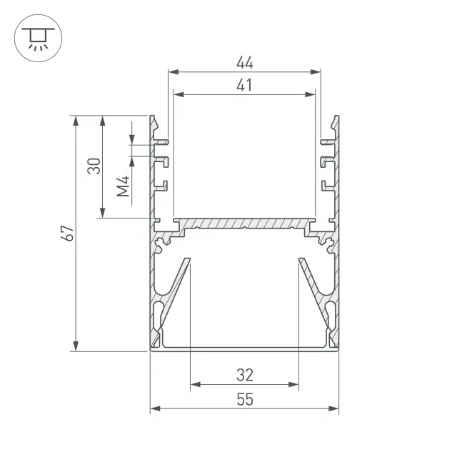 Профиль с экраном ALU-LINE-DUO-2000 ANOD+OPAL, ракурс 3