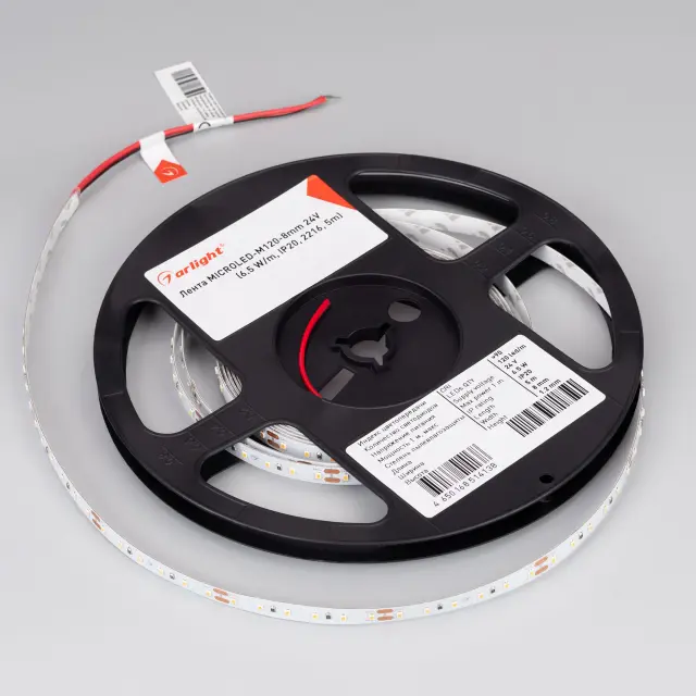 Светодиодная лента MICROLED-M120-8mm 24V Day5000 (6.5 W/m, IP20, 2216, 5m), ракурс 2