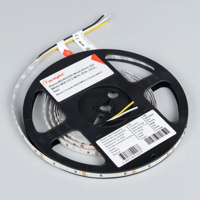 Светодиодная лента MICROLED-M240-8mm 24V White-MIX (19.2 W/m, IP20, 2216, 5m), ракурс 4