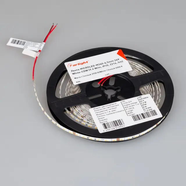 Светодиодная лента MICROLED-M240-4.5mm 24V White-CDW (9.6 W/m, IP20, 2216, 5m), ракурс 3