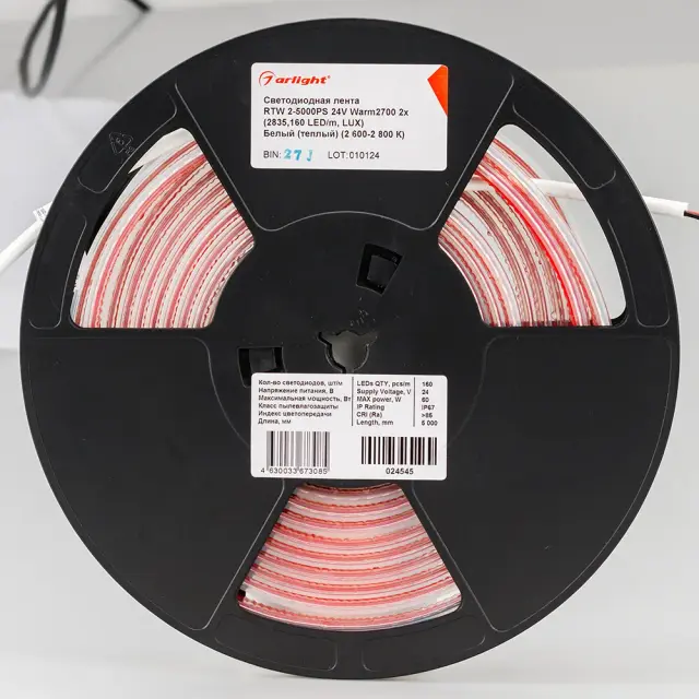 Светодиодная лента RTW 2-5000PS 24V Warm2700 2x (2835, 160 LED/m, LUX), ракурс 4