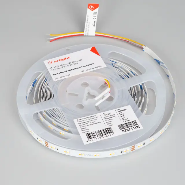 Светодиодная лента RT-A120-10mm 24V White-MIX (9.6 W/m, IP20, 3528, 5m), ракурс 4