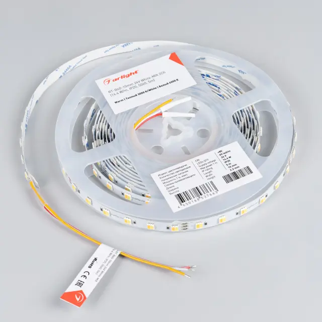 Светодиодная лента RT-B60-10mm 24V White-MIX 2Ch (14.4 W/m, IP20, 5060, 5m), ракурс 2