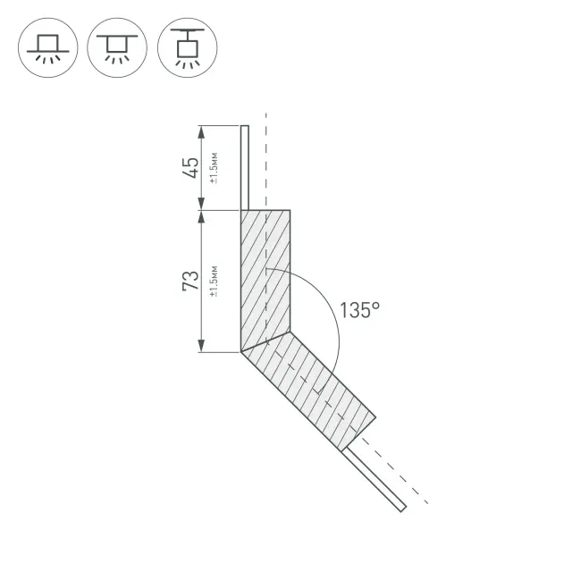 Угол PLS-LOCK-H25-L135W внешний (с экраном MAT-L), ракурс 2
