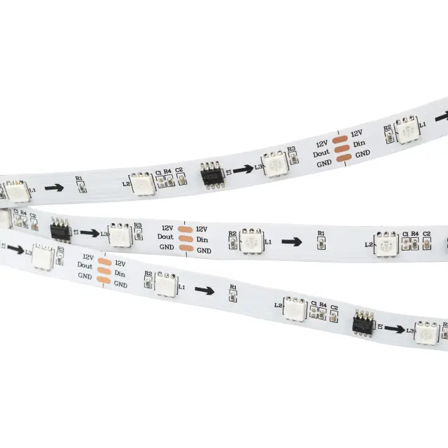 Светодиодная лента SPI-B30-10mm 12V RGB-PX3 (7.2W/m, IP20, 5060, 5m), ракурс 2