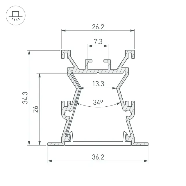 Профиль с экраном ALU-WIDE-FL-H35-2000 ANOD+FROST, ракурс 4