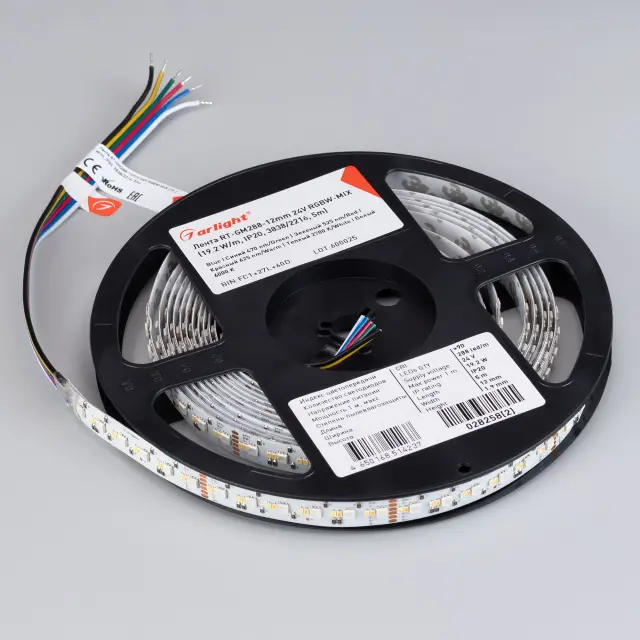 Светодиодная лента RT-GM288-12mm 24V RGBW-MIX (19.2 W/m, IP20, 3838/2216, 5m), ракурс 4