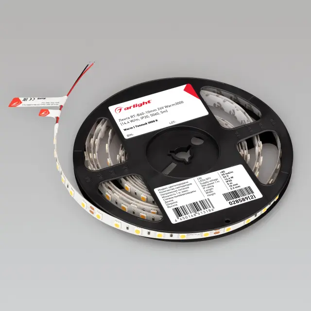 Светодиодная лента RT-B60-10mm 24V Warm3000 (14.4 W/m, IP20, 5m), ракурс 2