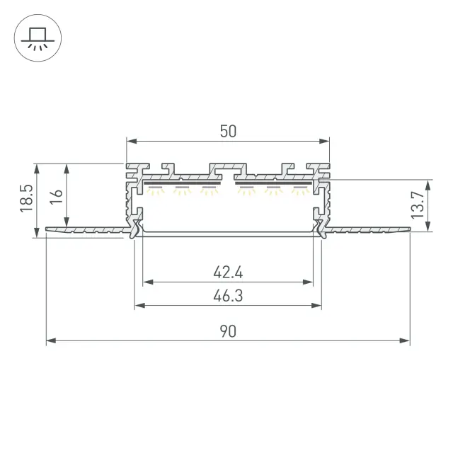 Профиль KLUS-POWER-W50H16-F-HIDE-2000, ракурс 3